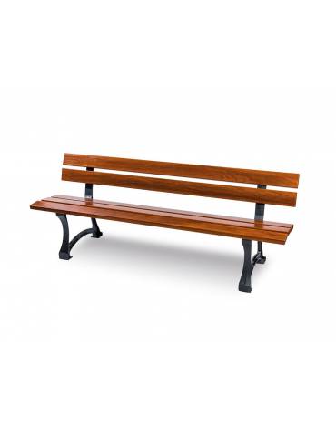 Panchina in acciaio inox e legno con schienale - Lunghezza cm 180