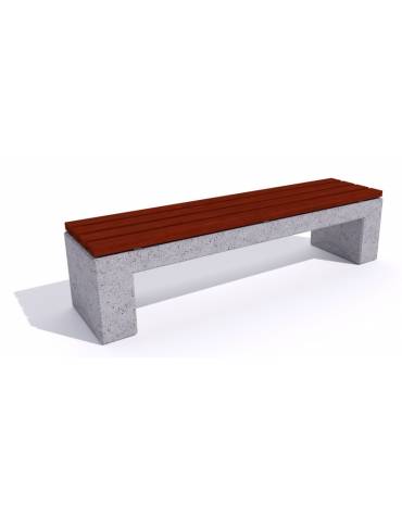 Panchina piana in cemento colore Bianco pietra - seduta rivestita in legno esotico - cm 200x50x50h - Conforme ai CAM