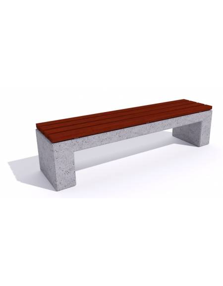 Panchina piana in cemento colore Bianco travertino - seduta rivestita in legno esotico - cm 200x50x50h - Conforme ai CAM
