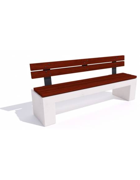 Panchina in cemento calcestruzzo colore Grigio pietra - seduta e schienale in legno esotico - cm 200x50x50h - Conforme ai CAM