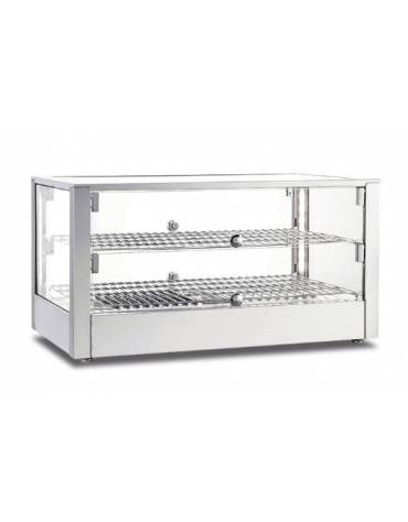Vetrina calda sopra banco a 2 piani con vetri dritti e vaschetta per umidità - Con illuminazione a Led - cm 70x40x37,2h