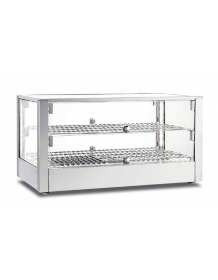 Vetrina calda sopra banco a 2 piani con vetri dritti e vaschetta per umidità - Con illuminazione a Led - cm 70x40x37,2h