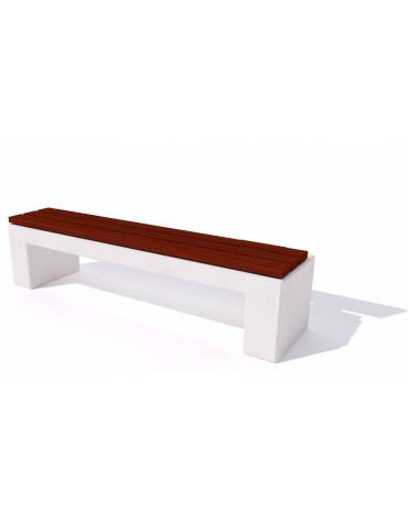 Panchina piana in cemento colore Bianco pietra - seduta rivestita in legno esotico - cm 170x50x50h - Conforme ai CAM