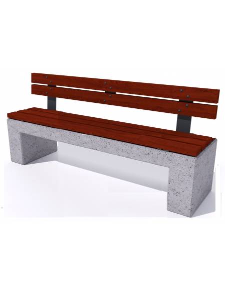 Panchina in cemento calcestruzzo colore Bianco pietra - seduta e schienale in legno esotico - cm 170x50x90h - Conforme ai CAM