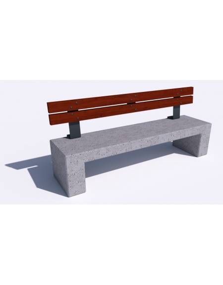 Panchina in cemento con sostegni spessore cm 19 - colore Bianco pietra - schienale in legno - cm 200x50x90h - Conforme ai CAM