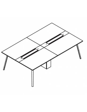 Benches composto con top access integrato e canalizzazione sottopiano, spessore piano mm 25 - Colore a scelta - cm 320x148x73,5h