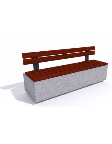 Panchina rettangolare in cemento colore Bianco pietra - seduta e schienale in legno esotico - cm 200x60x90h - Conforme ai CAM