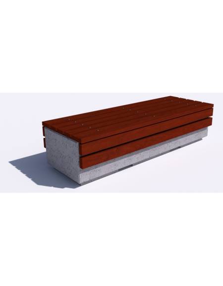 Panchina rettangolare in graniglia di marmo sabbiato, colore a scelta - seduta e frontali rivestiti in legno - cm 200x60x50h - C