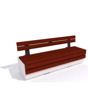 Panchina rettangolare in cemento colore Bianco pietra - seduta, frontale e schienale in legno - cm 200x60x90h - Conforme ai CAM