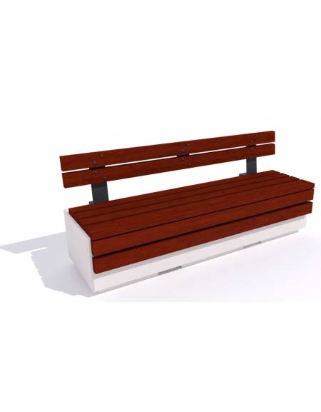 Panchina rettangolare in cemento colore Bianco pietra - seduta, frontale e schienale in legno - cm 200x60x90h - Conforme ai CAM