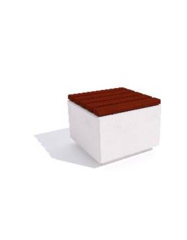 Panchina quadrata piana in cemento colore Bianco travertino - seduta rivestita in legno - cm 60x60x45h - Conforme ai CAM
