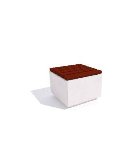 Panchina quadrata piana in cemento colore Bianco travertino - seduta rivestita in legno - cm 60x60x45h - Conforme ai CAM