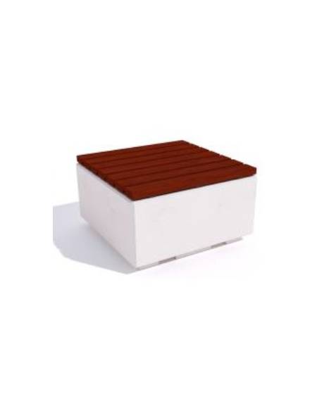 Panchina quadrata in cemento calcestruzzo, colore Bianco sabbiato - seduta rivestita in legno - cm 80x80x50h - Conforme ai CAM
