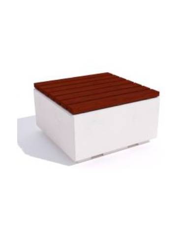 Panchina quadrata in graniglia di marmo sabbiato, colore a scelta - seduta rivestita in legno - cm 80x80x50h - Conforme ai CAM
