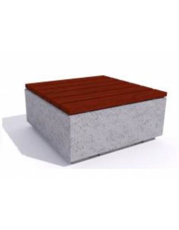 Panchina quadrata in graniglia di marmo sabbiato, colore a scelta - seduta rivestita in legno - cm 100x100x50h - Conforme ai CAM