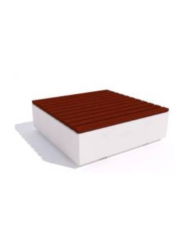 Panchina quadrata in cemento calcestruzzo, colore Bianco travertino - seduta rivestita in legno - cm 140x140x50h - Conforme CAM