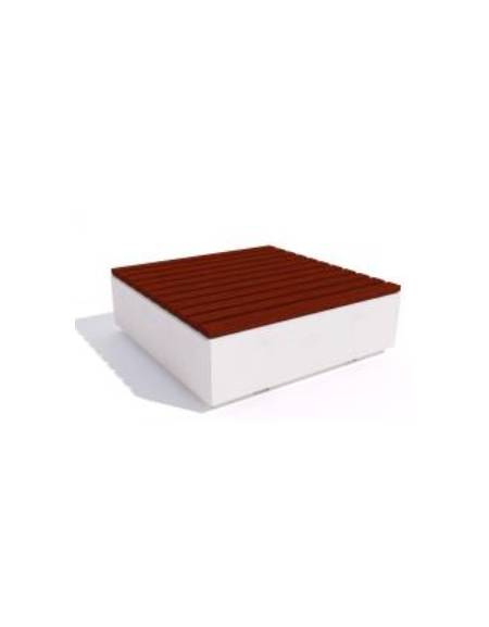 Panchina quadrata in graniglia di marmo sabbiato, colore a scelta - seduta rivestita in legno - cm 140x140x45h - Conforme ai CAM