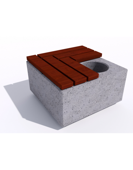 Panchina in cemento quadrata con fioriera cm Ø 30, colore Bianco travertino - seduta in legno - cm 80x80x45h - Conforme ai CAM