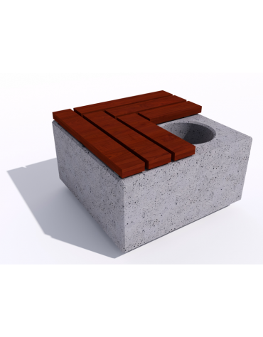 Panchina in cemento quadrata con fioriera cm Ø 30, colore Bianco sabbiato - seduta in legno - cm 80x80x45h - Conforme ai CAM