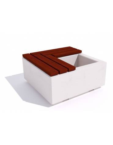 Panchina in cemento quadrata con fioriera cm 50x50, colore Grigio travertino - seduta in legno - cm 100x100x45h - Conforme CAM