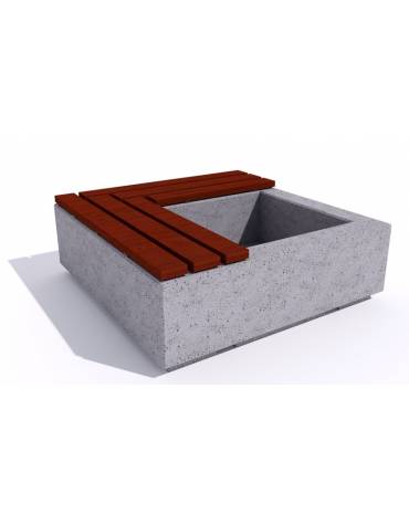 Panchina in cemento quadrata con fioriera cm 80x80, colore Bianco pietra - seduta in legno - cm 140x140x45h - Conforme ai CAM