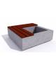 Panchina in cemento quadrata con fioriera cm 80x80, colore Bianco travertino - seduta in legno - cm 140x140x45h - Conforme CAM