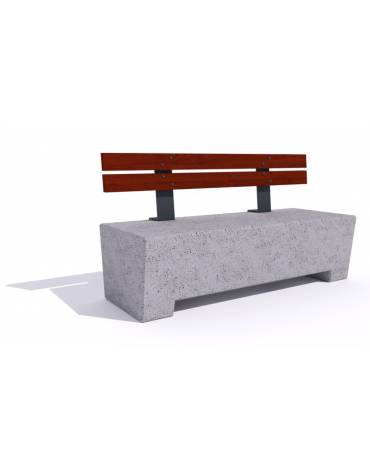 Panchina trapeziodale in cemento, colore Bianco pietra - schienale in legno esotico - cm 160x60x85h - Conforme ai CAM