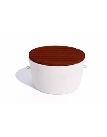 Panchina tonda svasata in cemento calcestruzzo colore Bianco pietra - seduta rivestita in legno - cm Ø84x50h - Conforme ai CAM