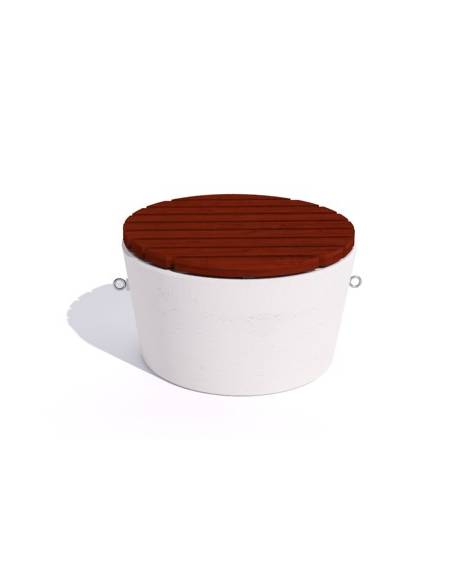 Panchina tonda svasata in cemento calcestruzzo colore Bianco sabbiato - seduta rivestita in legno - cm Ø84x50h - Conforme ai CAM
