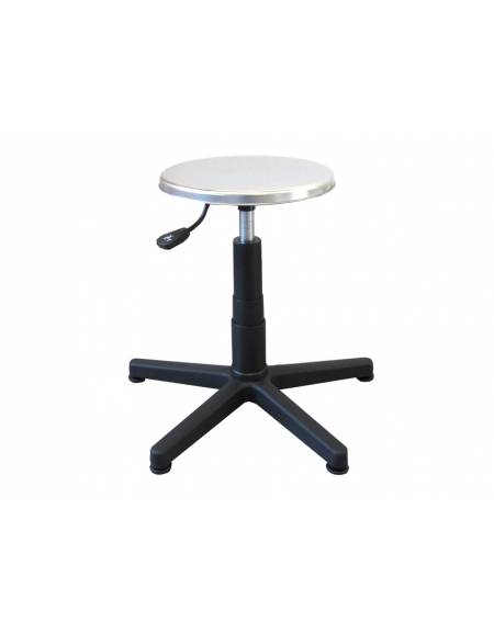 SGABELLO GIREVOLE CON BASE IN ALLUMINIO E SEDILE IN ACCIAIO - PISTONE A GAS 140MM