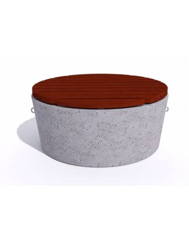 Panchina tonda svasata in graniglia di marmo sabbiato colore a scelta - seduta rivestita in legno - cm Ø112x50h - Conforme CAM