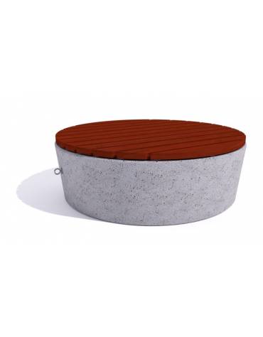 Panchina tonda svasata in cemento calcestruzzo colore Bianco sabbiato - seduta rivestita in legno - cm Ø151x50h - Conforme ai CA