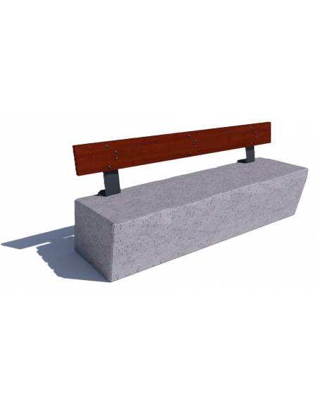 Panchina inclinata in cemento calcestruzzo colore Grigio travertino - schienale in legno esotico - cm 200x60x80h - Conforme CAM