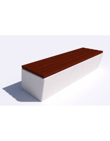 Panchina inclinata in cemento calcestruzzo colore Bianco pietra - seduta rivestita in legno - cm 200x60x45h - Conforme ai CAM