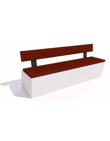 Panchina inclinata in cemento calcestruzzo colore Grigio sabbiato - seduta e schienale in legno - cm 190x60x85h - Conforme ai CA