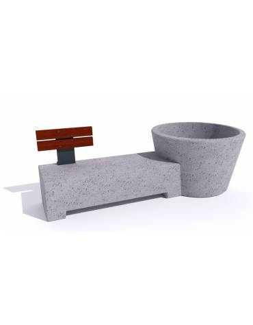 Panchina con fioriera tonda in cemento colore Grigio pietra - schienale in legno per 1 posto - cm 230x120x75h - Conforme ai CAM