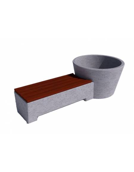 Panchina con fioriera tonda in cemento colore Bianco sabbiato - seduta rivestita in legno - cm 230x129x100h - Conforme ai CAM