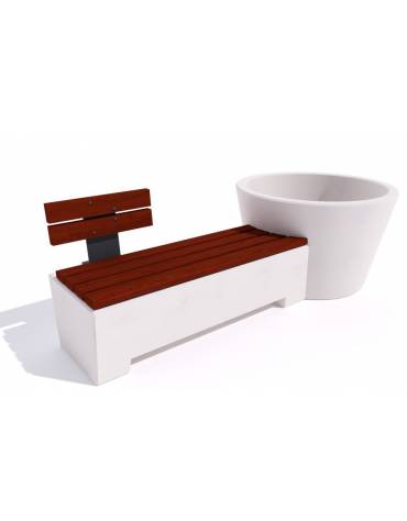 Panchina con fioriera tonda in graniglia di marmo sabbiato vari colori - schienale 1 posto e seduta in legno - cm 230x120x75h CA