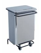 Pattumiera rettangolare inox con 2 ruote. Pedale, estrazione sacco anteriore. Litri: 100 cm 49x50x101h