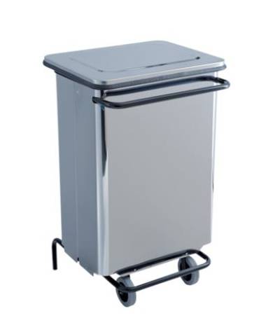 Pattumiera rettangolare inox con 2 ruote. Pedale, estrazione sacco anteriore. Litri: 100 cm 49x50x101h