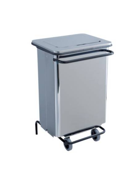 Pattumiera rettangolare inox con 2 ruote. Pedale, estrazione sacco anteriore. Litri: 100 cm 49x50x101h