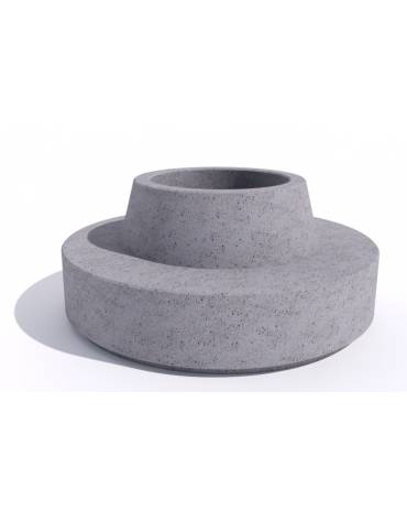 Panchina tonda con fioriera centrale e schienale liscio o bombato - in cemento colore Bianco travertino - cm Ø 200x85h - CAM