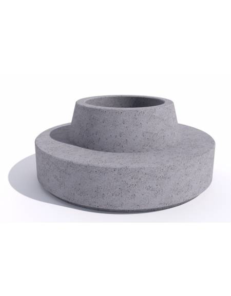 Panchina tonda con fioriera centrale e schienale liscio o bombato - in cemento colore Bianco travertino - cm Ø 200x85h - CAM