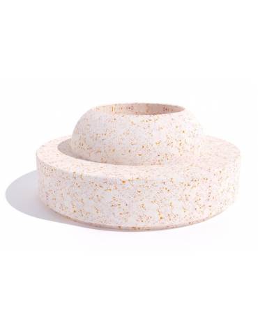 Panchina tonda con fioriera centrale e schienale liscio o bombato - in graniglia di marmo sabbiato - cm Ø 200x85h - CAM