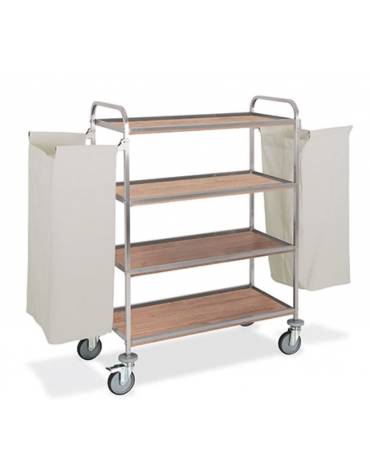 Carrello portabiancheria - Piani in nobilitato legno colore Rovere - N. 4 piani - 2 sacchi esterno in tela - cm 81/120x52x137h