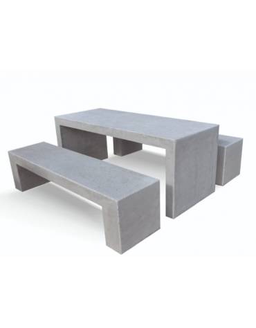 Set pic nic in cemento colore Bianco travertino trattamento IDROREPELLENTE - 1 tavolo cm 200x80x80h e 2 panche cm 200x50x50h