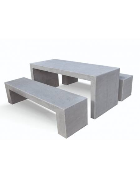 Set pic nic in cemento colore Bianco travertino trattamento IDROREPELLENTE - 1 tavolo cm 200x80x80h e 2 panche cm 200x50x50h