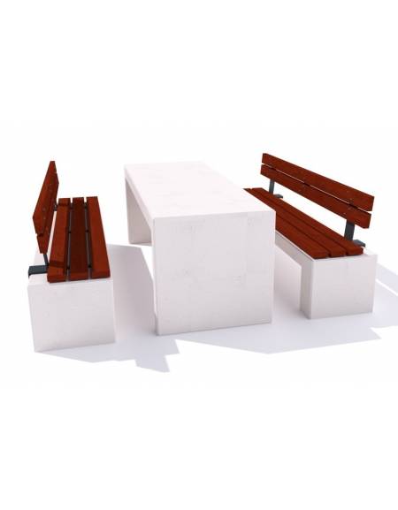 Set pic nic in cemento IDROREPELLENTE colore Grigio sabbiato - 1 tavolo+2 panche seduta e schienale legno - L. cm 200 - CAM