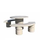 Set pic nic in cemento colore Bianco pietra - 1 tavolo circolare cm Ø110x75h e 2 panche curve cm Ø180x45h - Conforme ai CAM