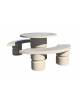 Set pic nic in cemento colore Bianco travertino - 1 tavolo circolare cm Ø110x75h e 2 panche curve cm Ø180x45h - Conforme ai CAM